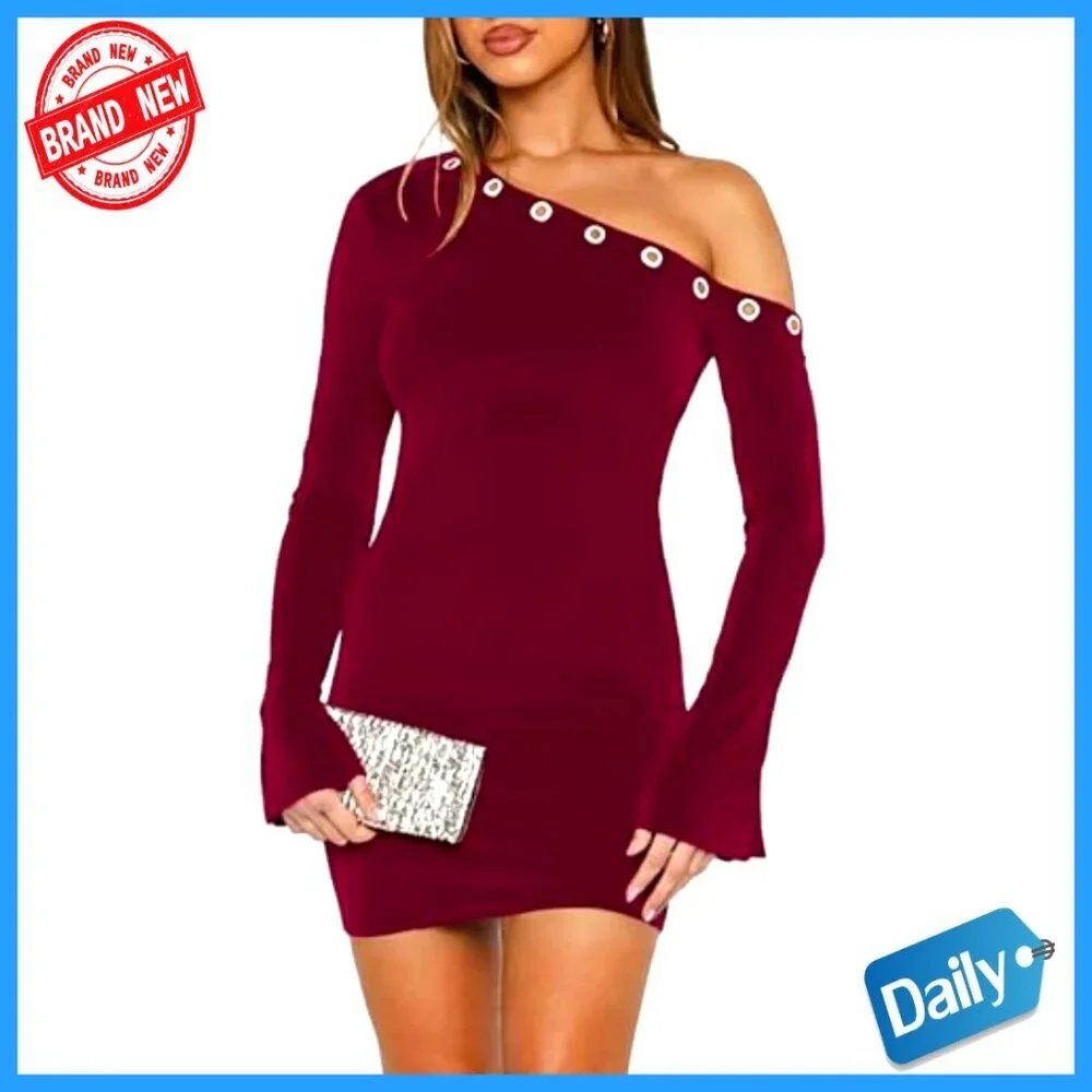 Off Shoulder Long Flared Sleeve Mini Bodycon Dress for Party Club